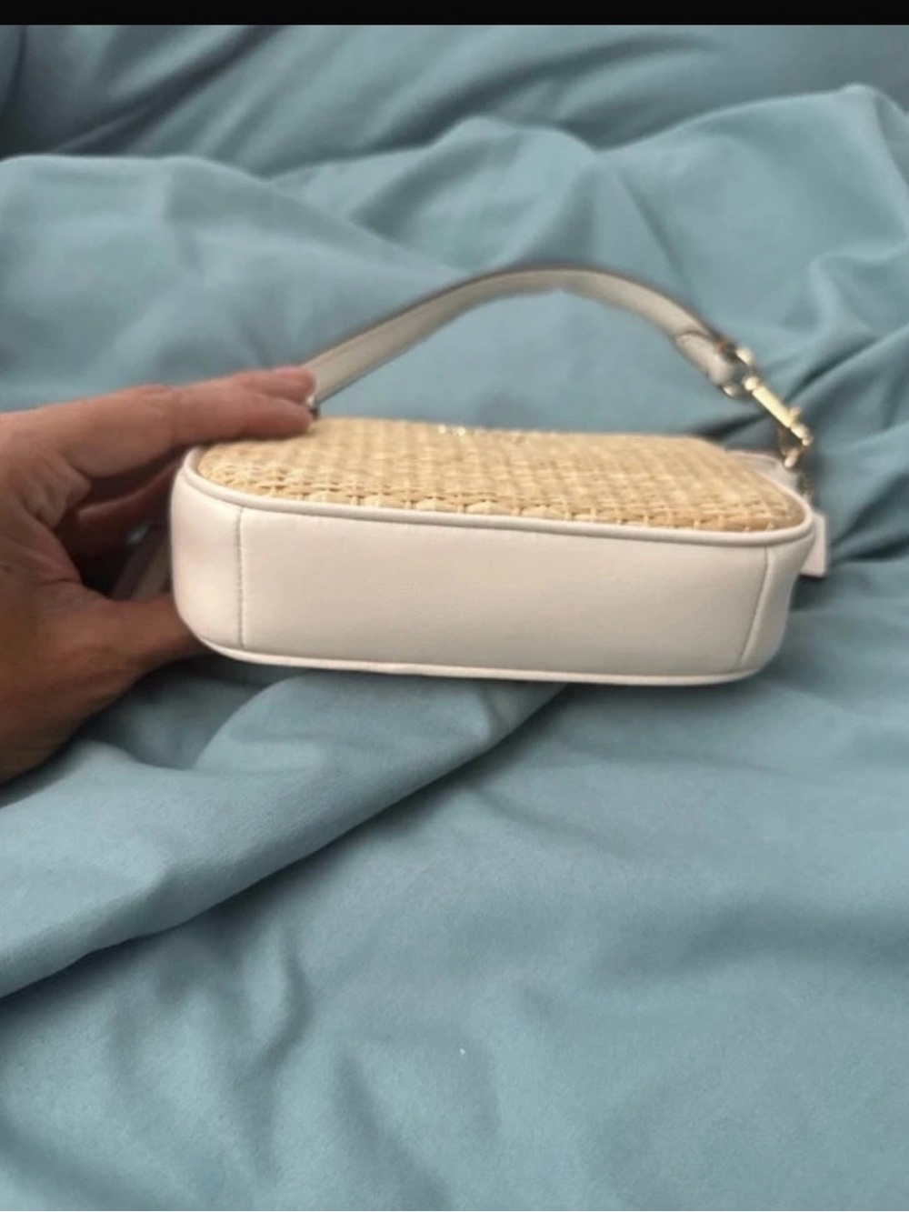 Coach Nolita 15 Straw Woven Mini Bag in Natural and White with Gold Hardware - Picture 3 of 7